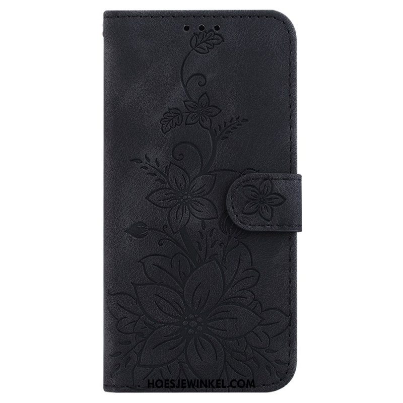 Flip Case Leren Xiaomi Redmi Note 13 5g Bloemmotief Met Riempje