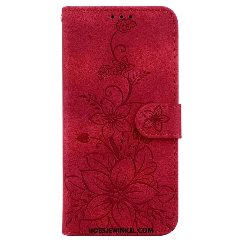 Flip Case Leren Xiaomi Redmi Note 13 5g Bloemmotief Met Riempje