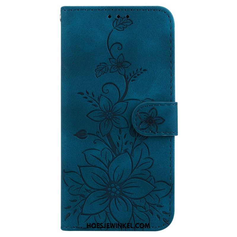 Flip Case Leren Xiaomi Redmi Note 13 5g Bloemmotief Met Riempje