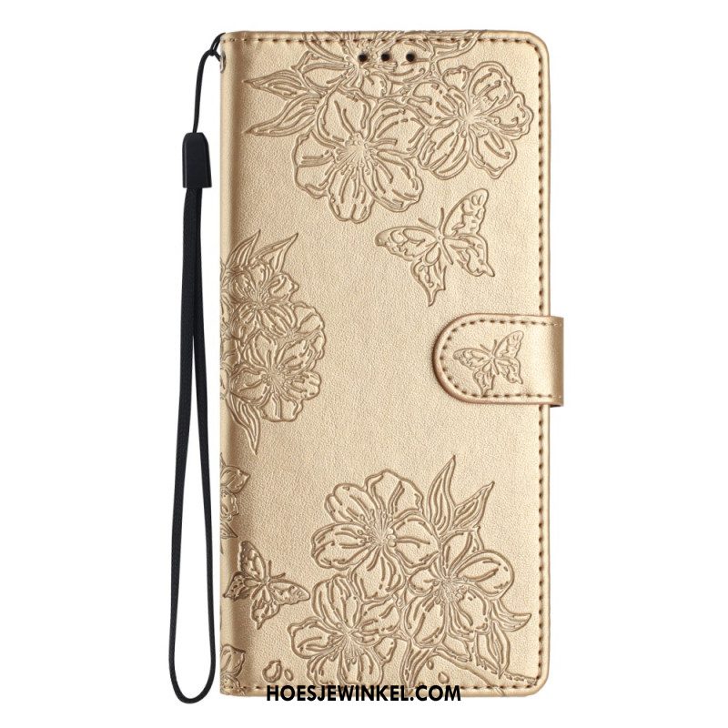 Flip Case Leren iPhone 16 Patroon Met Vlinders En Bloemen