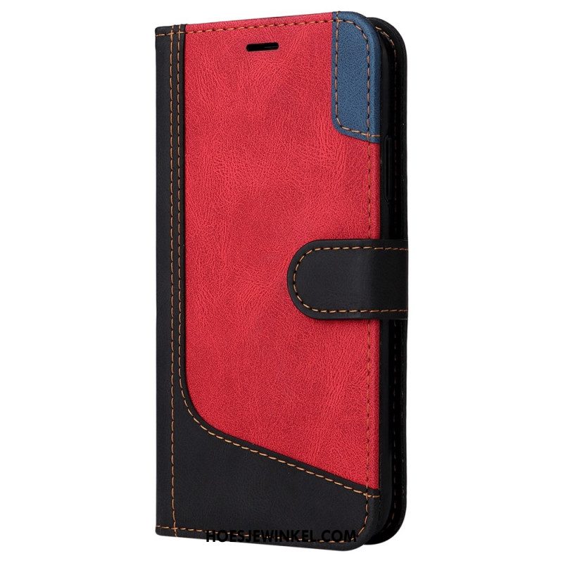 Flip Case Leren iPhone 16 Plus Driekleur Met Riem