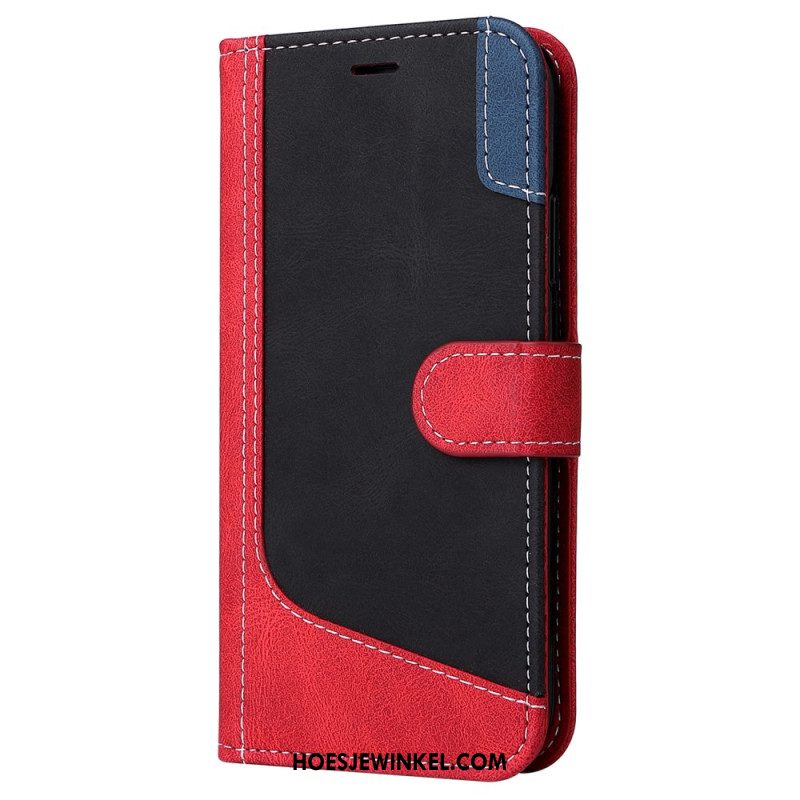 Flip Case Leren iPhone 16 Plus Driekleur Met Riem