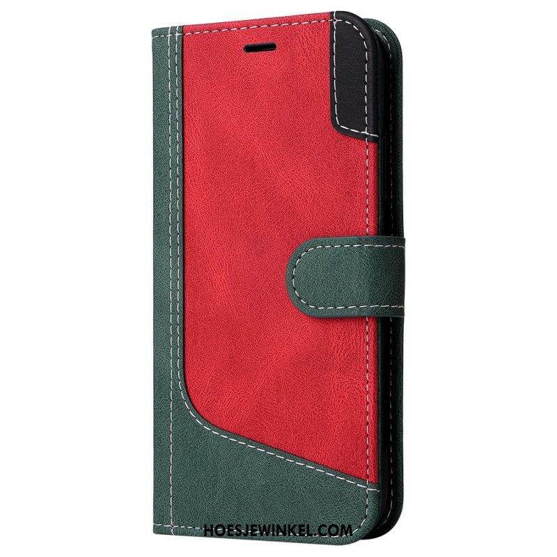 Flip Case Leren iPhone 16 Plus Driekleur Met Riem