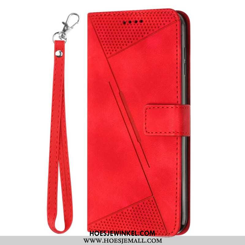 Flip Case Leren iPhone 16 Pro Max Geometrisch Bandontwerp