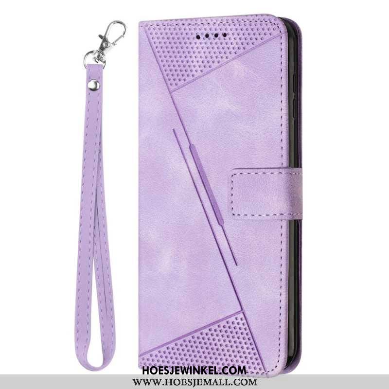 Flip Case Leren iPhone 16 Pro Max Geometrisch Bandontwerp