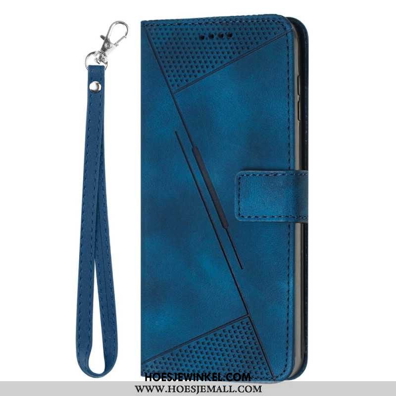 Flip Case Leren iPhone 16 Pro Max Geometrisch Bandontwerp