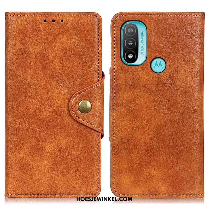 Flip Case voor Moto E40 / E30 / E20 Vintage Kunstleer En Knop