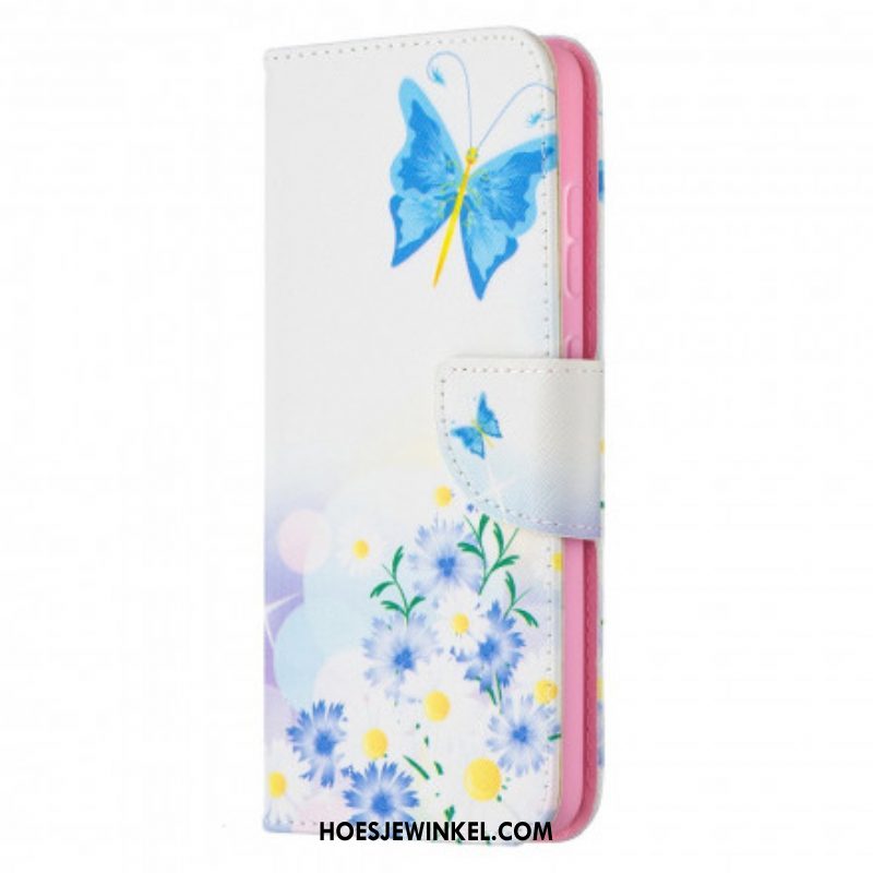 Flip Case voor Samsung Galaxy A52 4G / A52 5G / A52s 5G Geschilderde Vlinders En Bloemen