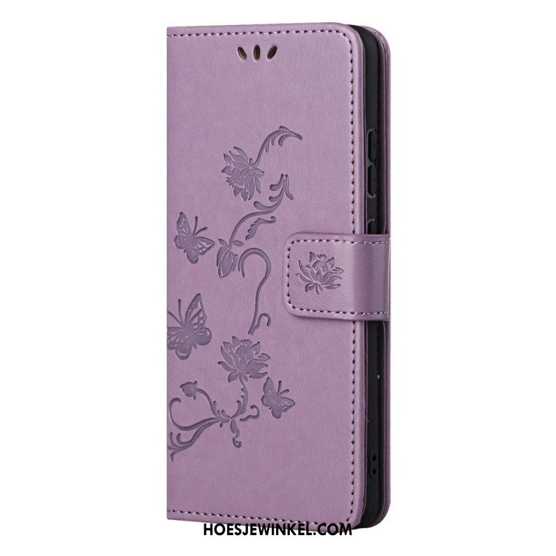 Flip Case voor Samsung Galaxy M52 5G Met Ketting Vlinders En Bloemen Riem