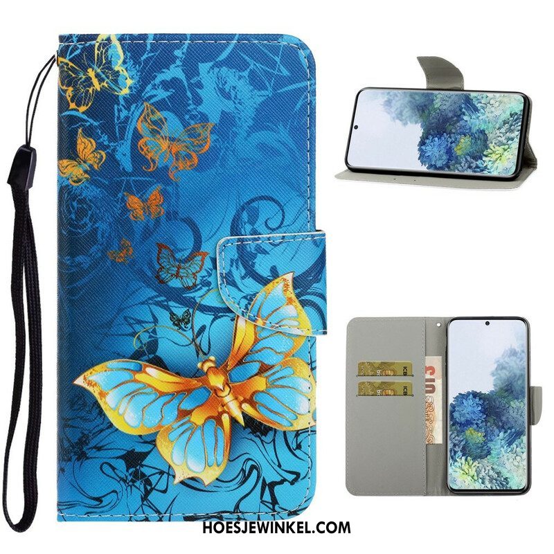 Flip Case voor Samsung Galaxy S21 5G Met Ketting Vlinderbandvariaties