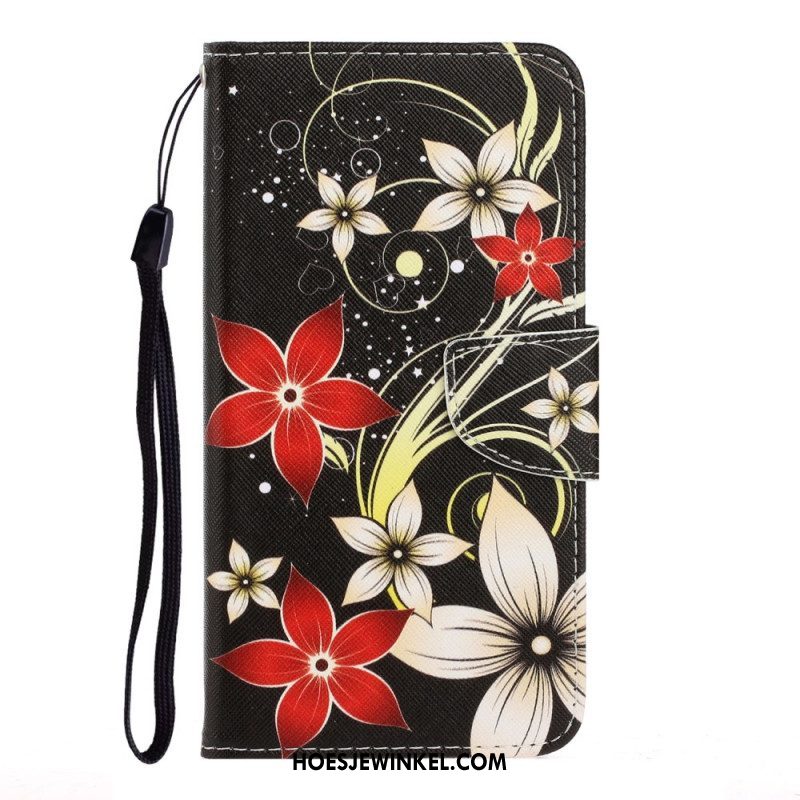 Flip Case voor Samsung Galaxy S22 Ultra 5G Met Ketting Kleurrijke Strappy Bloemen