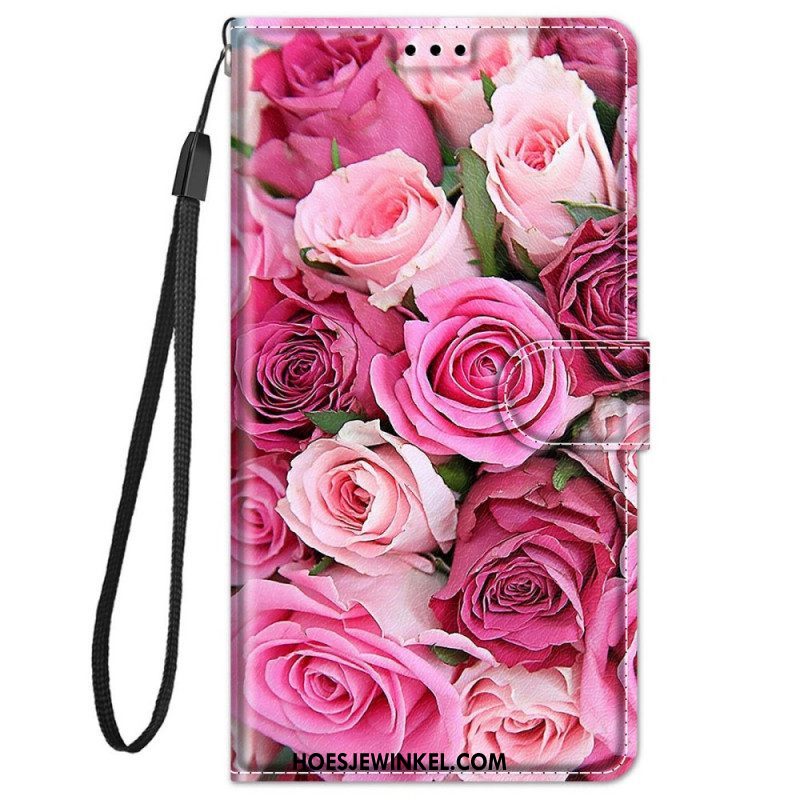 Flip Case voor Xiaomi Redmi Note 11 Pro Plus 5G Rozen Met Lanyard