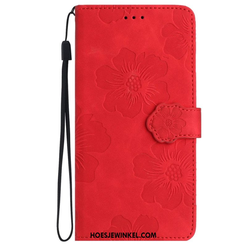 Folio-hoesje Samsung Galaxy S24 5g Bedrukte Bloemen Met Riempje