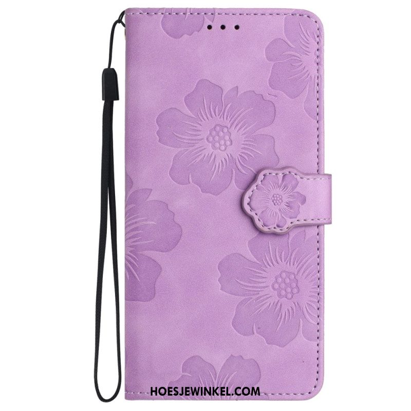 Folio-hoesje Samsung Galaxy S24 5g Bedrukte Bloemen Met Riempje