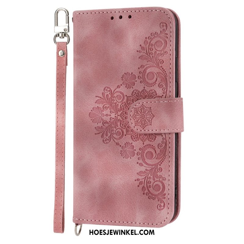 Folio-hoesje Xiaomi 14 Telefoonhoesje Bloemenpatroonband En Schouderband