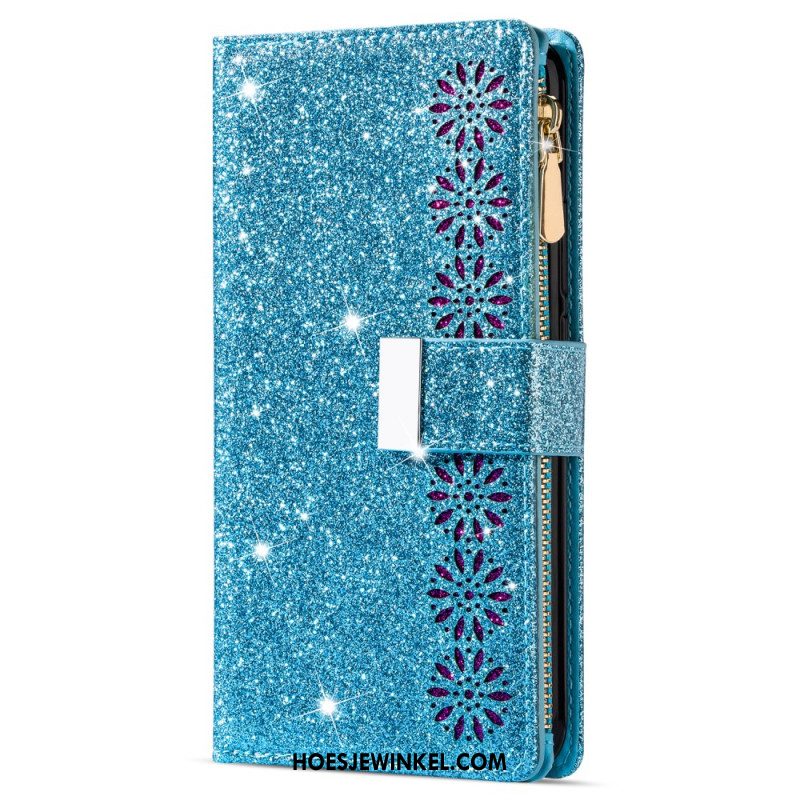 Folio-hoesje Xiaomi Redmi Note 13 5g Telefoonhoesje Portemonnee Met Glitterrits