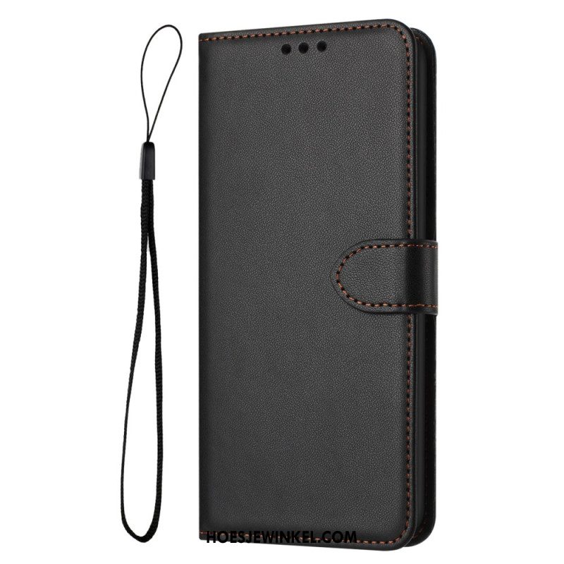 Folio-hoesje iPhone 16 Plus Effen Leerstijl Met Riem