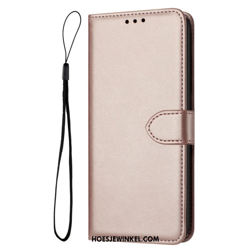 Folio-hoesje iPhone 16 Plus Effen Leerstijl Met Riem