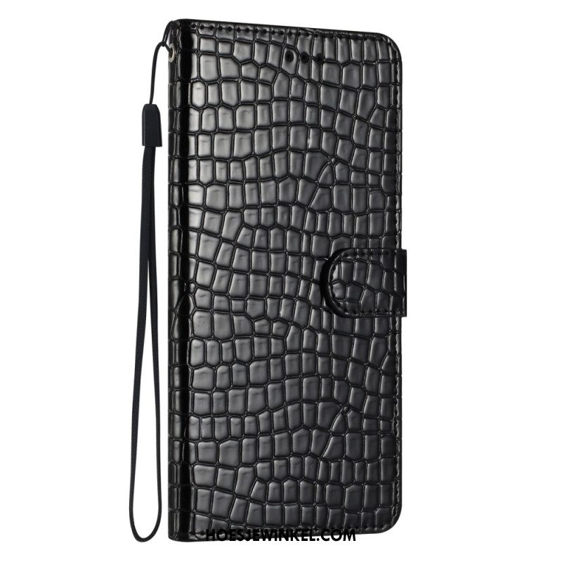 Folio-hoesje iPhone 16 Plus Telefoonhoesje Krokodilstijl Met Riem