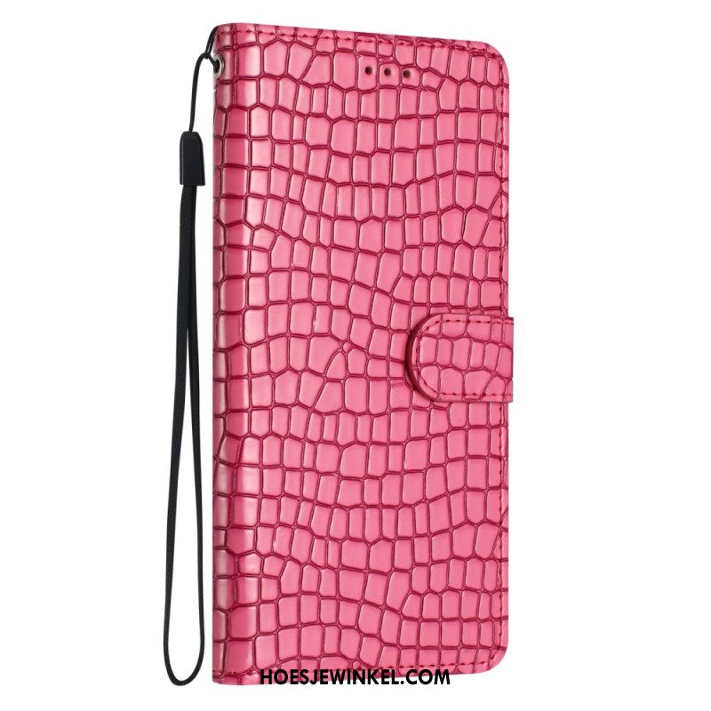 Folio-hoesje iPhone 16 Plus Telefoonhoesje Krokodilstijl Met Riem