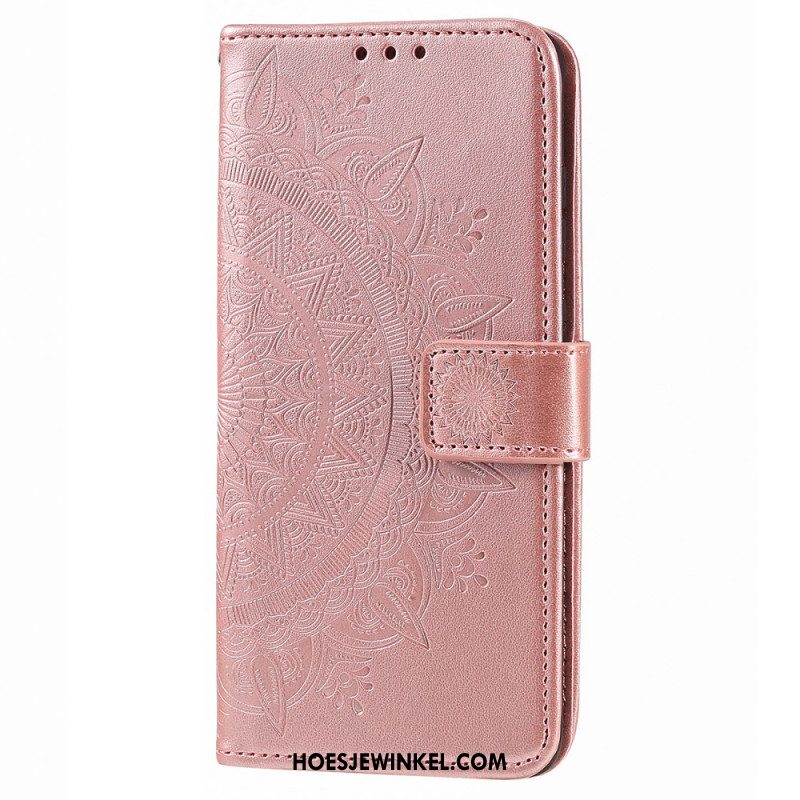 Folio-hoesje iPhone 16 Pro Telefoonhoesje Mandala Zon Met Riem