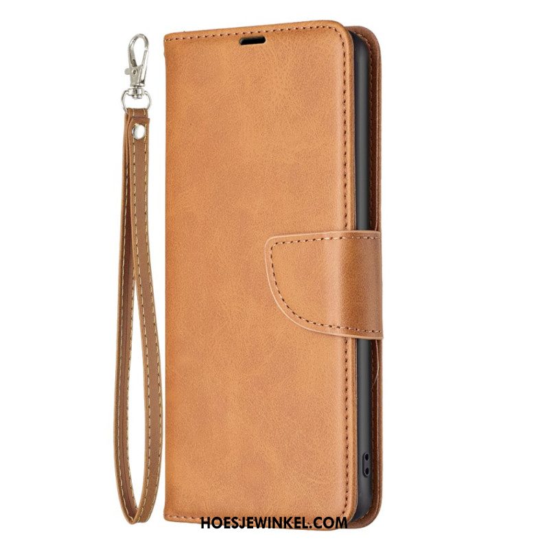 Folio-hoesje iPhone 16 Telefoonhoesje Glad Kunstleer Met Riem