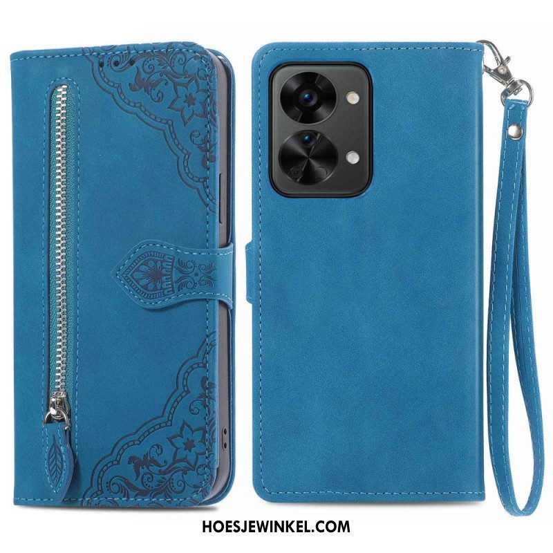 Folio-hoesje voor OnePlus Nord 2T 5G Met Ketting Kaarthouder En Portemonnee Met Lanyard