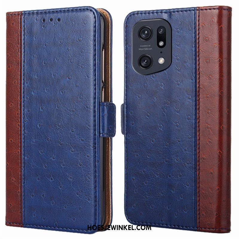 Folio-hoesje voor Oppo Find X5 Pro Bicolor Struisvogel Huidtextuur