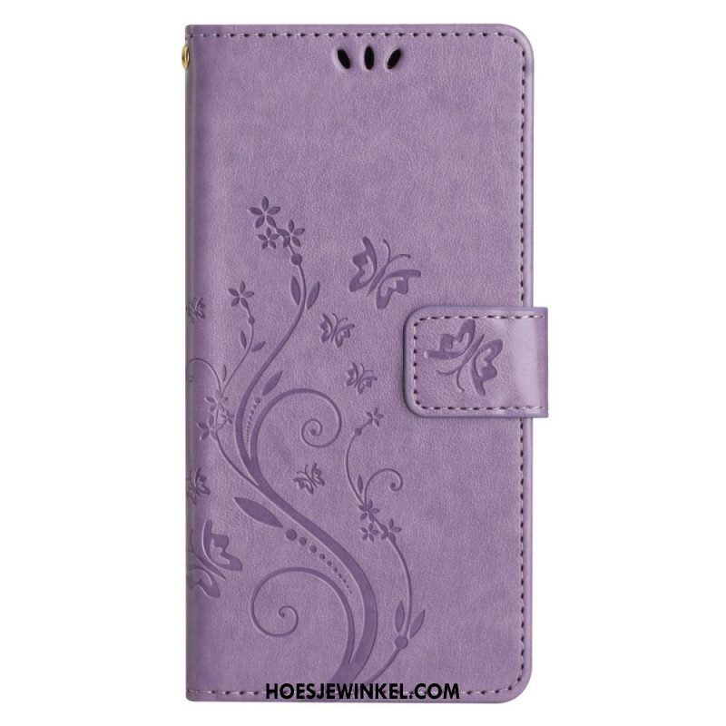 Folio-hoesje voor Samsung Galaxy A14 / A14 5G Met Ketting Bloemen String Kat