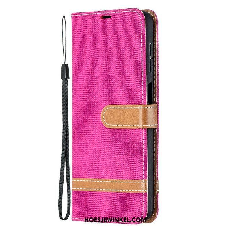 Folio-hoesje voor Samsung Galaxy M12 / A12 Met Ketting Band Van Stof En Leereffect