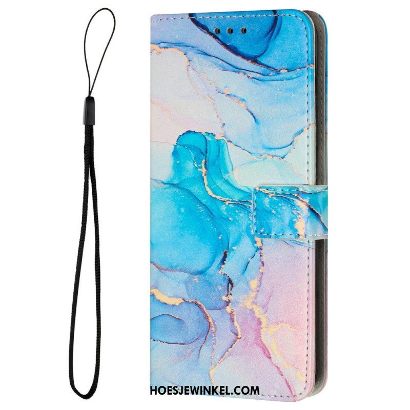 Folio-hoesje voor Samsung Galaxy M13 Marmer Met Lanyard