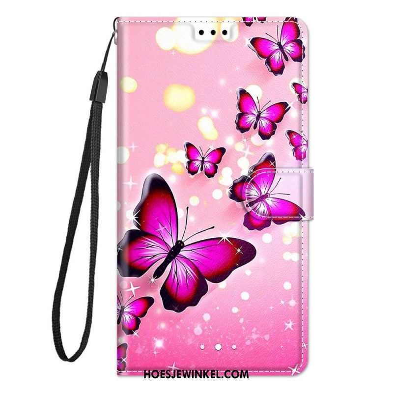 Folio-hoesje voor Samsung Galaxy M23 5G Met Ketting Riem Vlinders Waaier