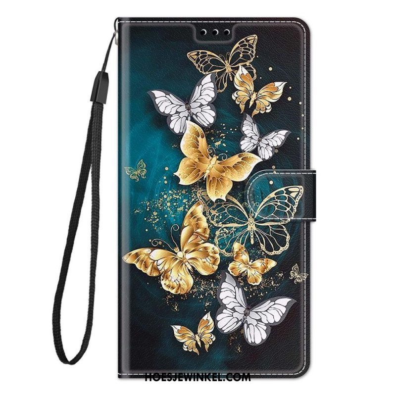 Folio-hoesje voor Samsung Galaxy M23 5G Met Ketting Riem Vlinders Waaier