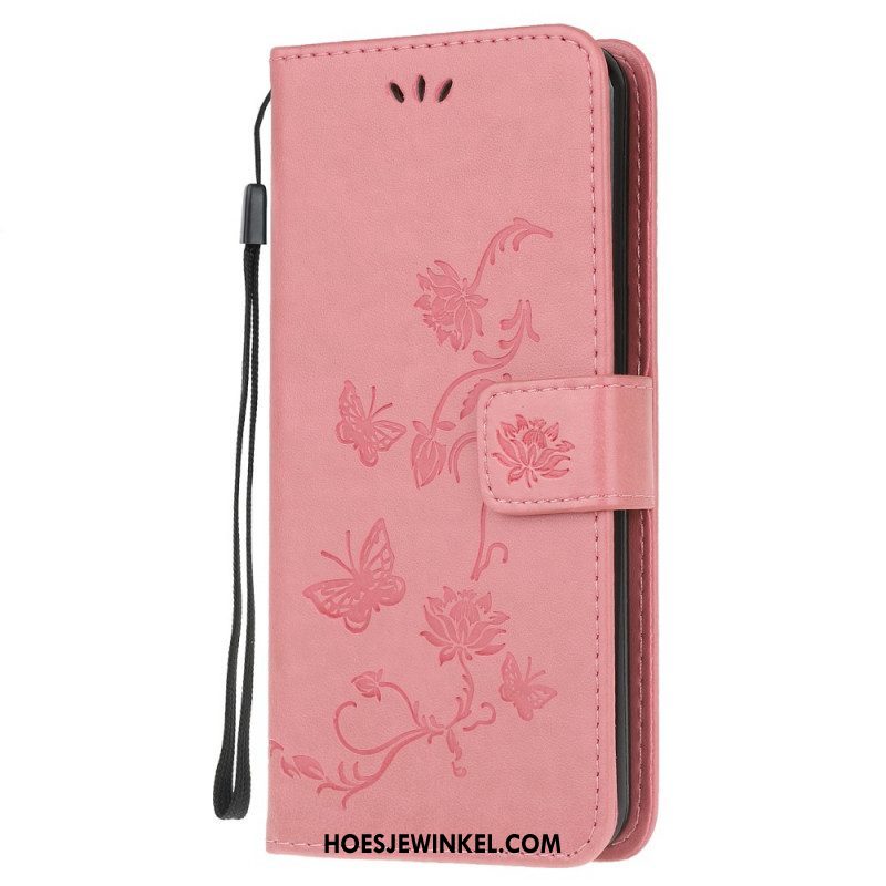 Folio-hoesje voor Samsung Galaxy M32 Met Ketting Riem Bloemen