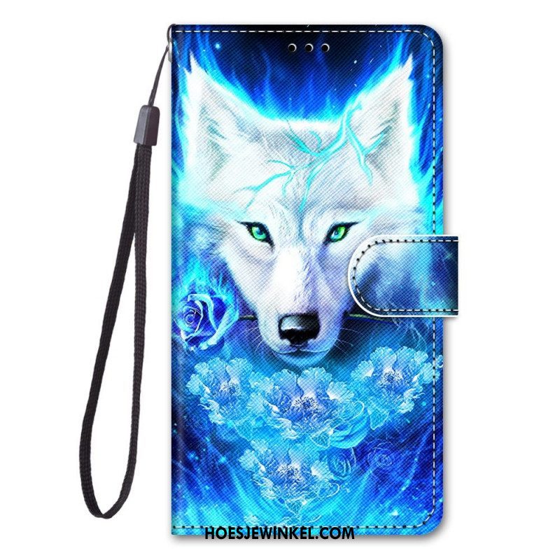 Folio-hoesje voor Samsung Galaxy M53 5G Met Ketting Lanyard Wolf