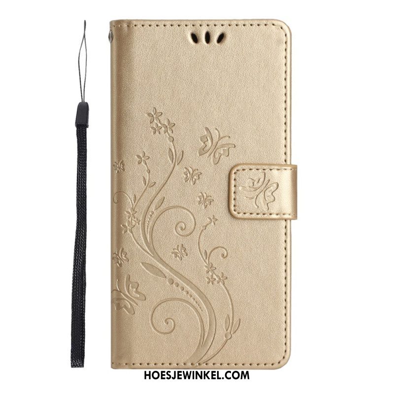 Folio-hoesje voor Samsung Galaxy S23 Plus 5G Met Ketting Strakke Bloemen