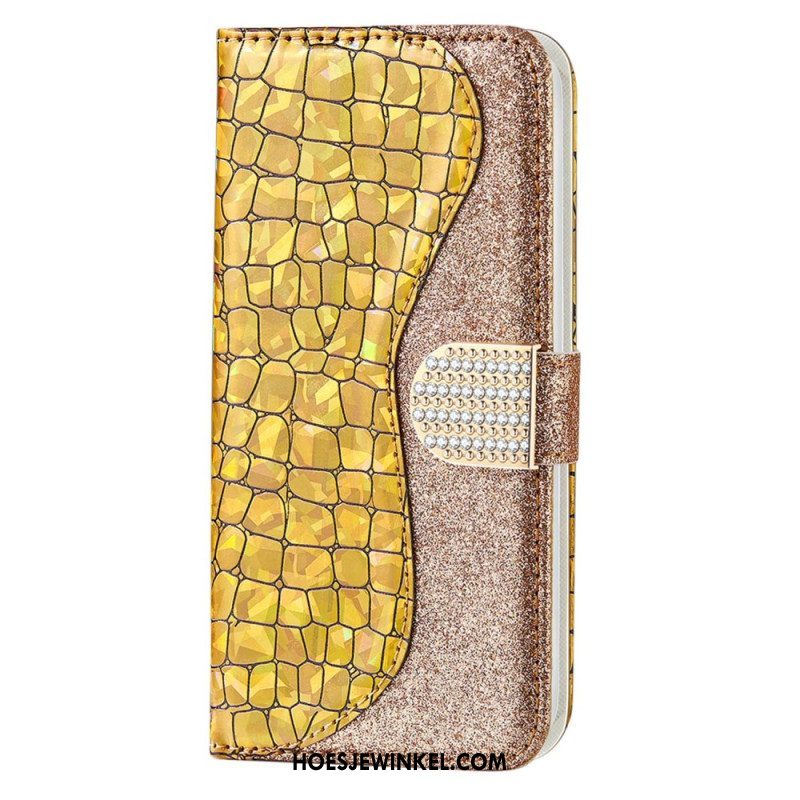 Folio-hoesje voor Samsung Galaxy S23 Ultra 5G Krokodil Diamanten