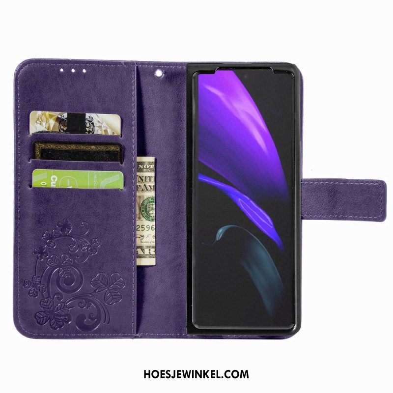 Folio-hoesje voor Samsung Galaxy Z Fold 4 Klaverblaadjes Patroon Met Riem