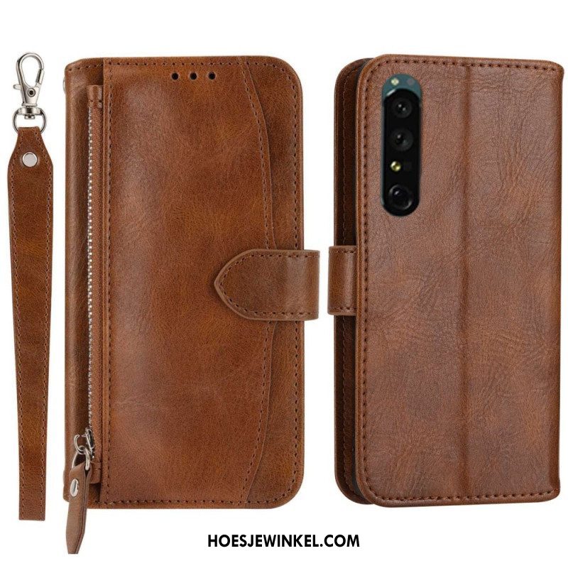 Folio-hoesje voor Sony Xperia 1 IV Portemonnee Leren Portemonnee Met Lanyard En Schouderriem