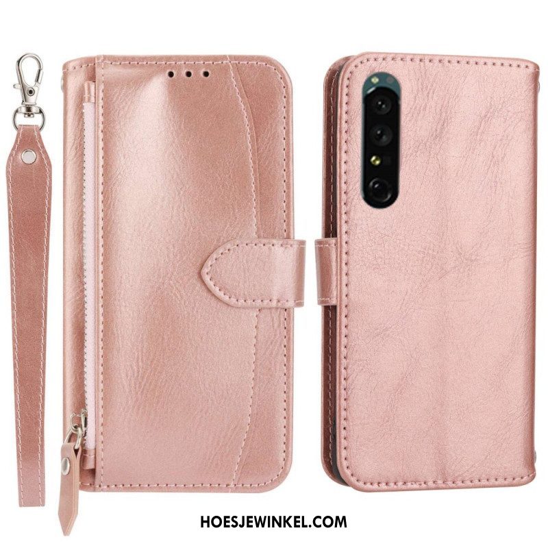 Folio-hoesje voor Sony Xperia 1 IV Portemonnee Leren Portemonnee Met Lanyard En Schouderriem