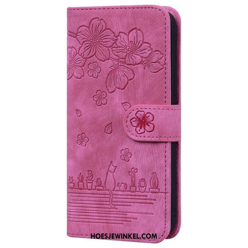 Folio-hoesje voor Xiaomi 12 / 12X Met Ketting Bloemen String Kat