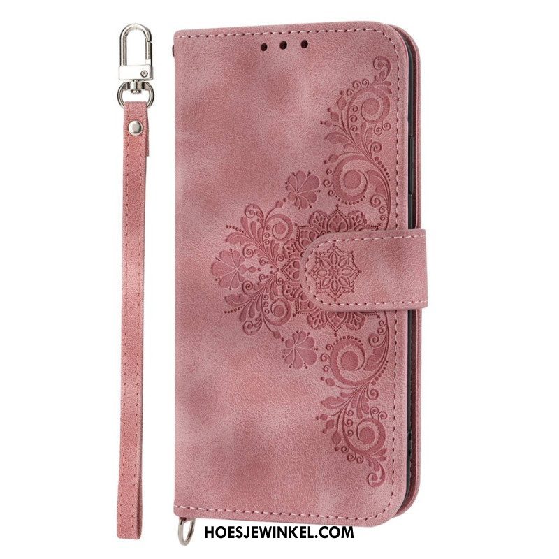 Folio-hoesje voor Xiaomi 12 Lite Met Ketting Bloemen Strappy En Schouderriem