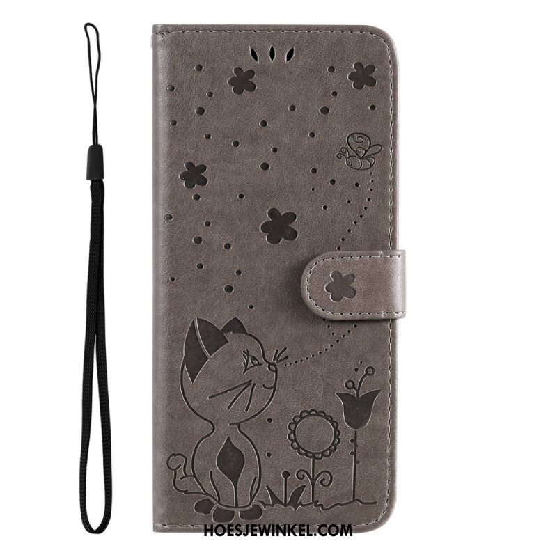 Folio-hoesje voor Xiaomi 12 Lite Met Ketting Kat En Bij Met Lanyard