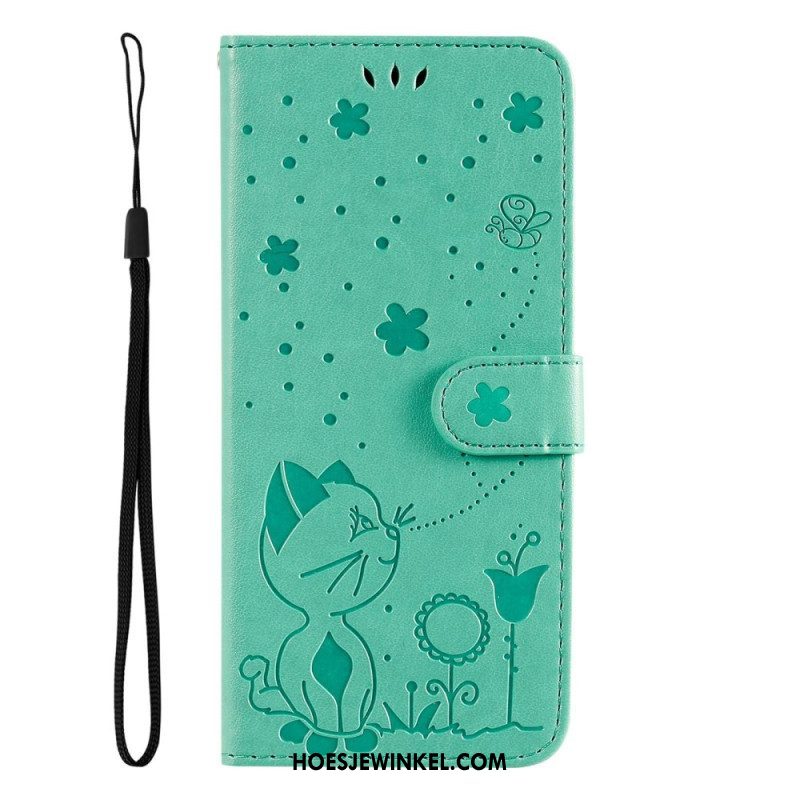 Folio-hoesje voor Xiaomi 12 Lite Met Ketting Kat En Bij Met Lanyard