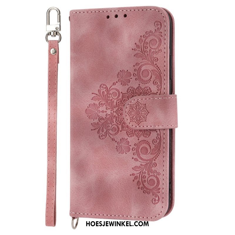 Folio-hoesje voor Xiaomi 13 Kanten Bloemen Met Riem En Schouderriem