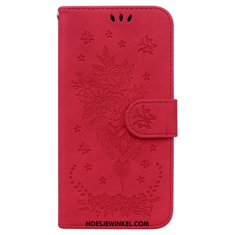 Folio-hoesje voor Xiaomi 13 Pro Met Ketting Strappy Rozen En Vlinders