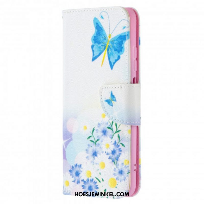 Folio-hoesje voor Xiaomi Redmi Note 10 / 10S Geschilderde Vlinders En Bloemen