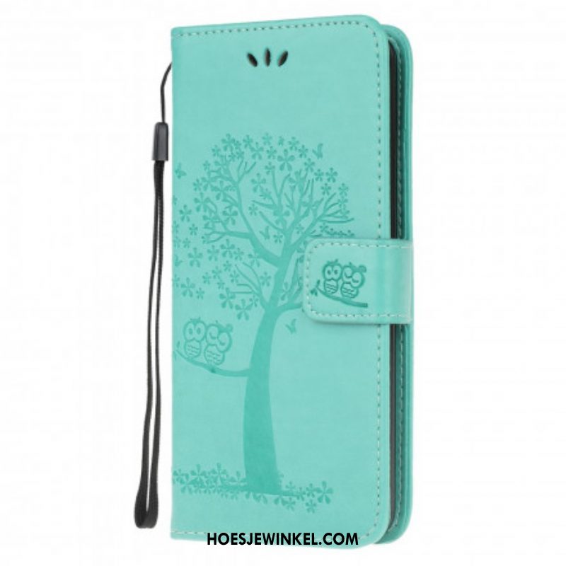 Folio-hoesje voor Xiaomi Redmi Note 10 / 10S Met Ketting String Boom En Uilen