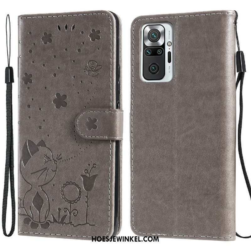 Folio-hoesje voor Xiaomi Redmi Note 10 Pro Met Ketting Kat En Bij Met Lanyard