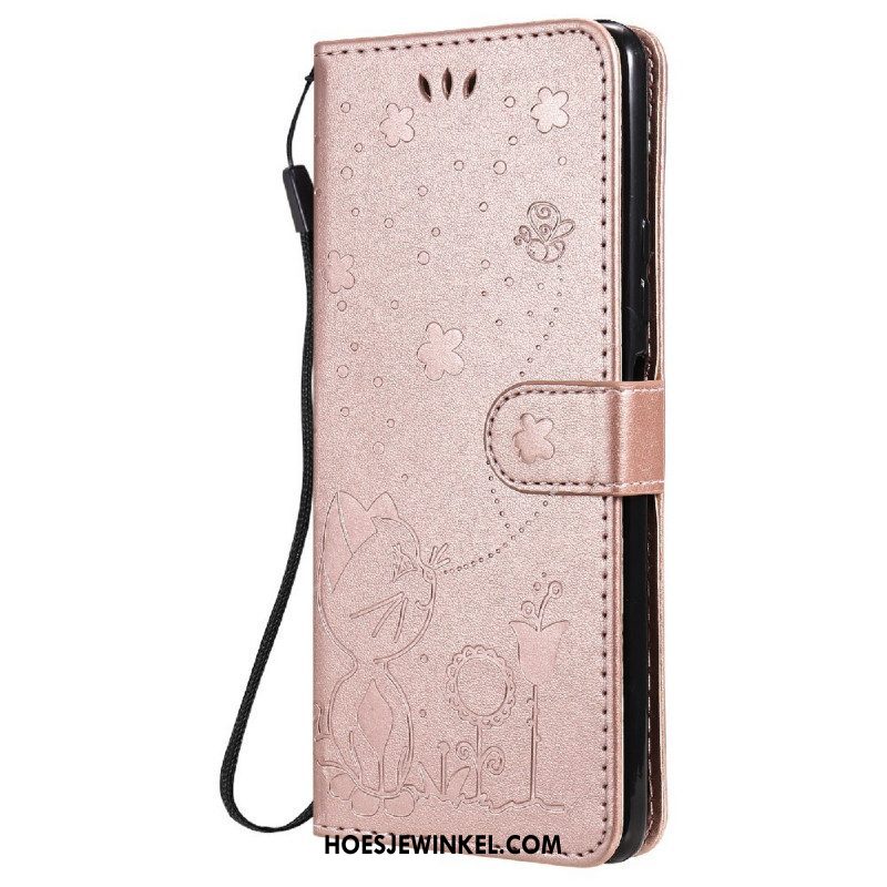 Folio-hoesje voor Xiaomi Redmi Note 10 Pro Met Ketting Kat En Bij Met Lanyard